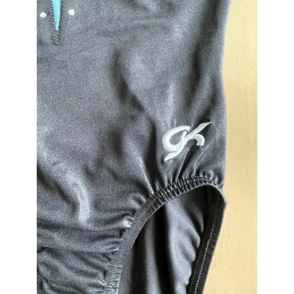 GK Elite Black Blue Rhinestone Gymnastics Leotard Long Sleeve Child Large CL